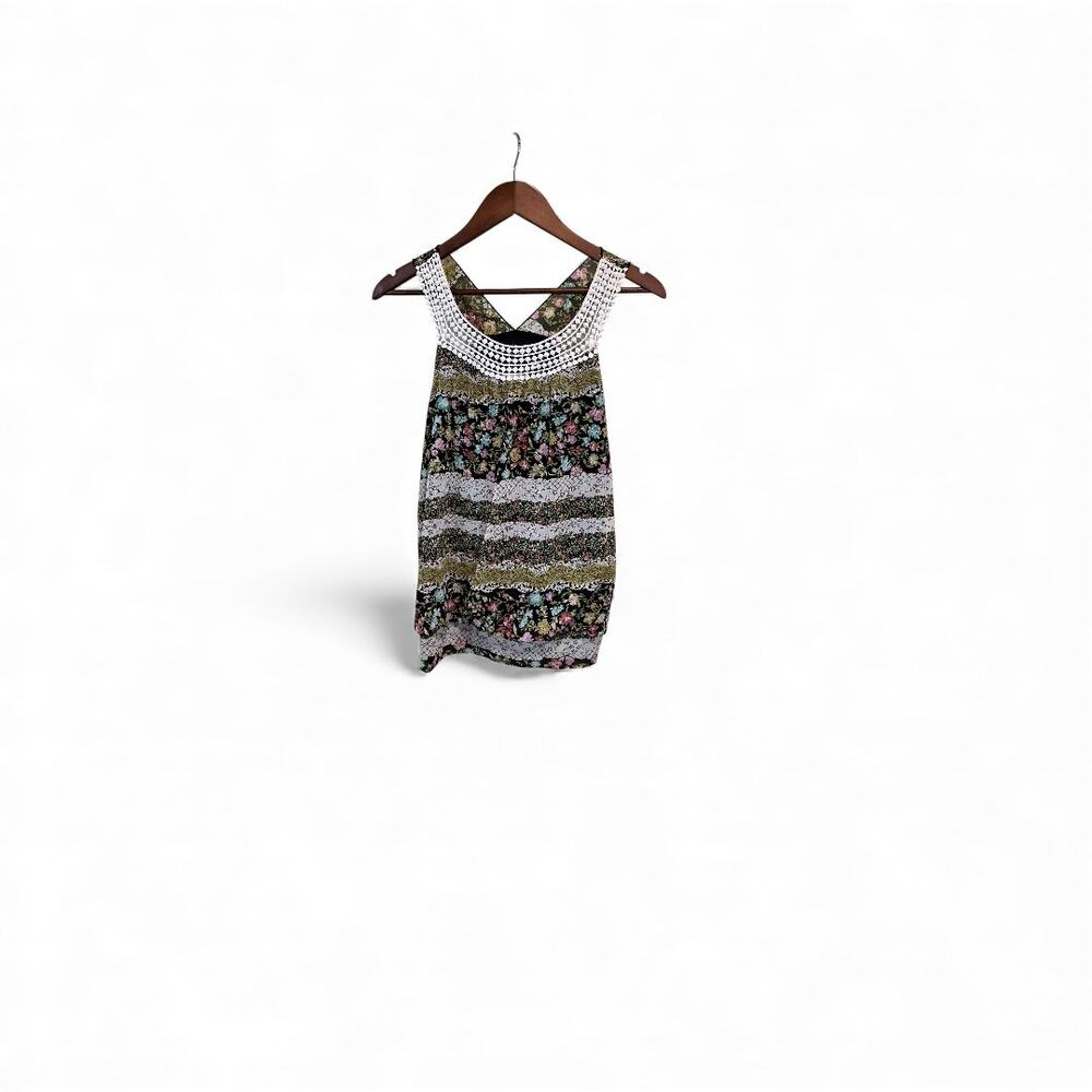 B-Wear Byer California Tank Top XL Teen Floral Crochet Trim Boho Sleeveless